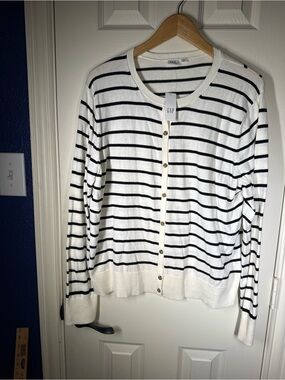 NWT GAP White and Black Cotton Striped Button Cardigan XXL